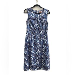 Tory Burch Silk Blend Sleeveless Sheath Dress Blue Women's Size 10 Floral Midi